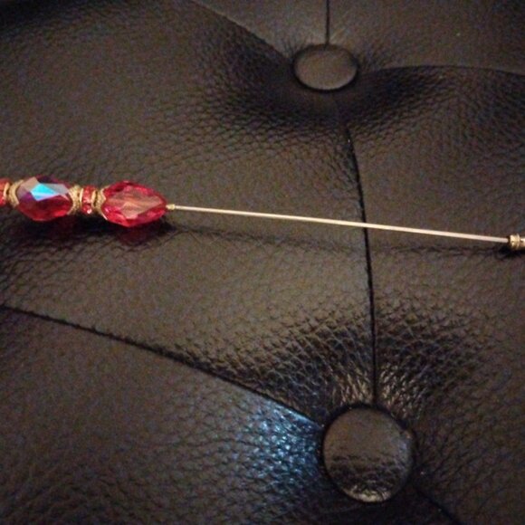 Hat Pin Stick Radiant Red Beads with Accents of Gold Decorations Length ~ 5.5' - Picture 10 of 10